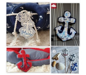 Stickserie ITH - Anker AHOI & MOIN - zum WENDEN plus ANHÄNGER, Appli & STECKER